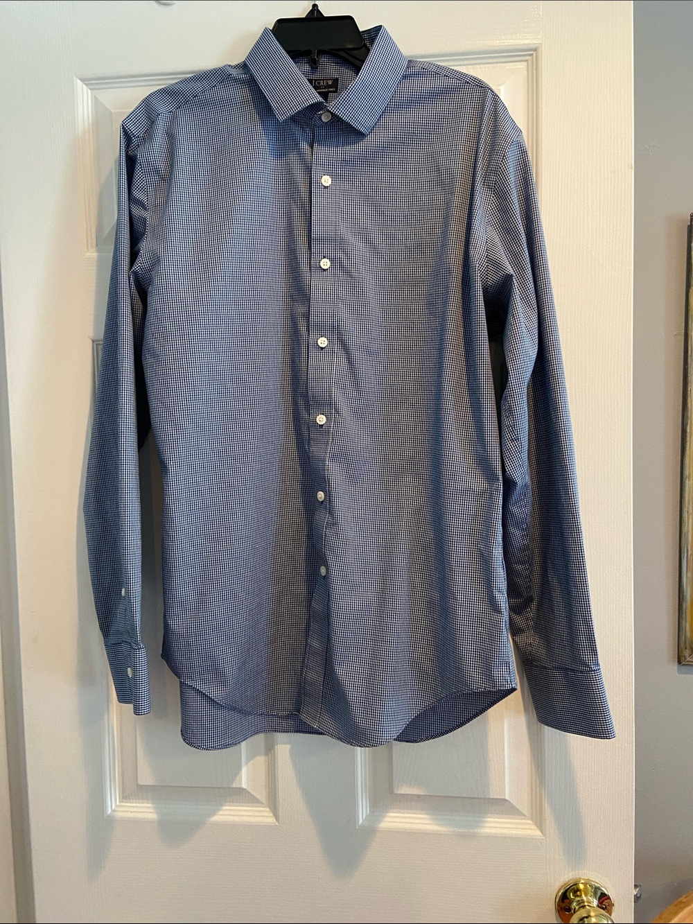 jcrew flex men’s button down L navy blue and white classic fit